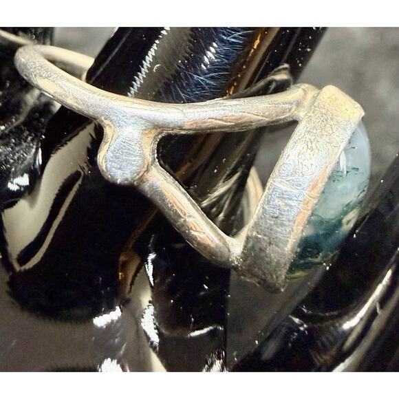 Vintage Modernist Sterling Silver Moss Agate Cabochon Ring size 6.5 - Picture 2 of 3